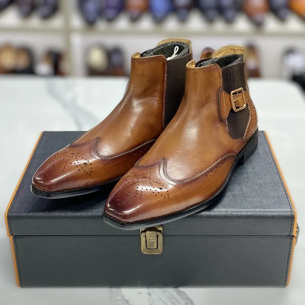 Men Formal Wear With Boots - Botas de tornozelo de couro de