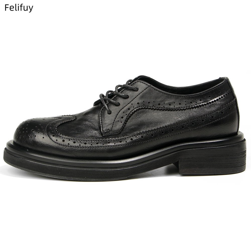Men Formal Wear All Black - Sapatos Derby pretos vintage em couro